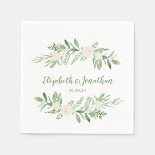 Serviette En Papier Elégant Rose ivoire aquarelle Mariage