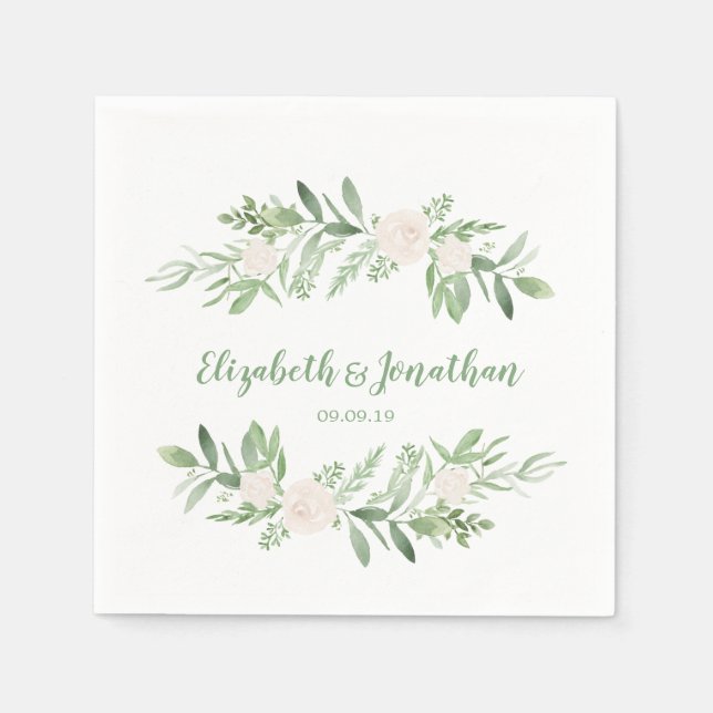 Serviette En Papier Elégant Rose ivoire aquarelle Mariage (Devant)