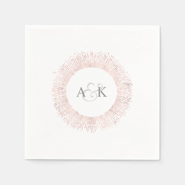 Serviette En Papier Élégant rose monogramme or mariage serviettes (Devant)
