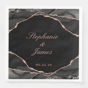 Serviette En Papier Élégant Rose noir Gold Foil Mariage Agate