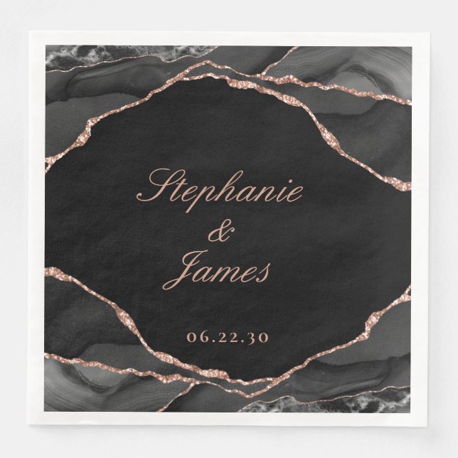 Serviette En Papier Élégant Rose noir Gold Foil Mariage Agate (Devant)