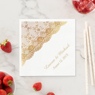 Serviette En Papier Elégant Rose Or Bordure Faux Lace Mariage