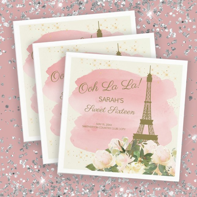 Serviette En Papier Elégant rose or Eiffel Tour Paris Sweet 16 (Créateur téléchargé)
