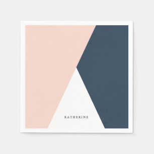 Serviette En Papier Elégant rose pâle & bleu marine triangles géométri