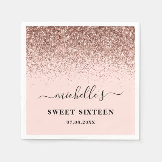 Serviette En Papier Élégant Rose Parties scintillant or Épercées Nom S