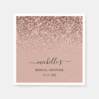Serviette En Papier Élégant Rose Parties scintillant or Sparkle Nom no