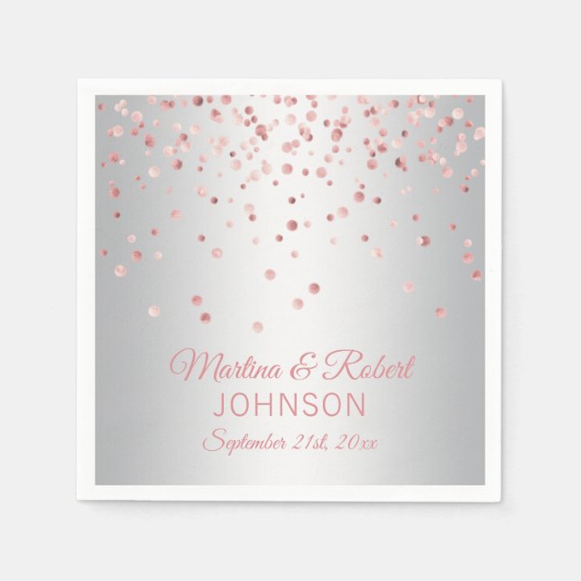 Serviette En Papier Élégant Rose personnalisé Gold Confetti et Mariage (Devant)