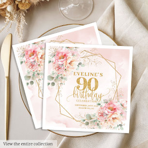 Serviette En Papier Élégant rose poudré floral bohème pour 90e anniver