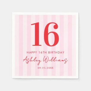 Serviette En Papier Élégant rose rouge moderne 16e anniversaire