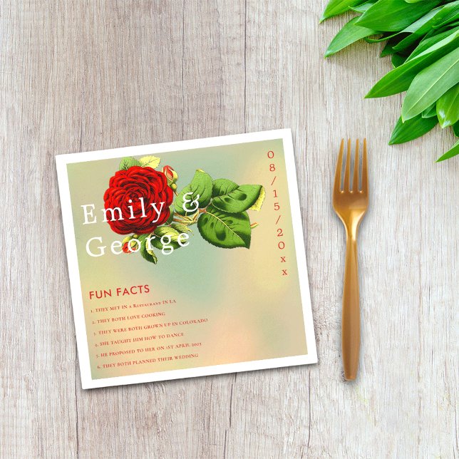 Serviette En Papier Élégant Rose Rouge Romantique Floral Fun Faits Mar (Créateur téléchargé)