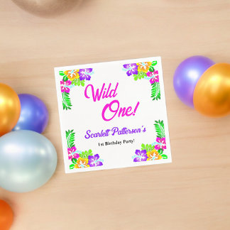 Serviette En Papier Élégant Rose rustique Wild One Floral 1er Annivers