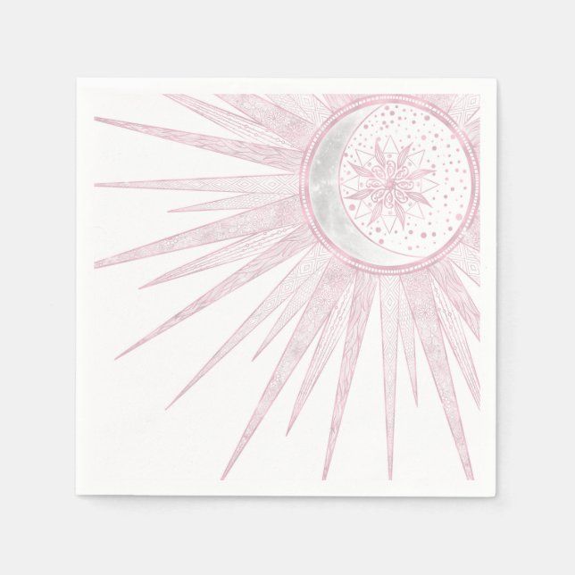 Serviette En Papier Elégant rose Sun Moon Doodle Mandala White Design (Devant)
