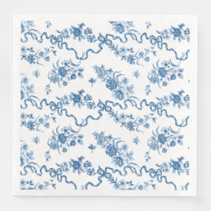 Serviette En Papier Élégant Roses et rubans bleus gravés Vintages