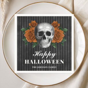 Serviette En Papier Elegant Roses Gothiques & Crâne Joyeux Halloween