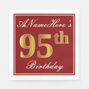 Serviette En Papier Elégant Rouge, Faux Gold 95e anniversaire + Nom p