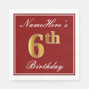 Serviette En Papier Elégant Rouge, Faux Or 6ème Anniversaire + Nom per