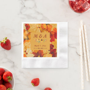 Serviette En Papier Élégant Rouge Or Automne Feuilles Mariages serviet