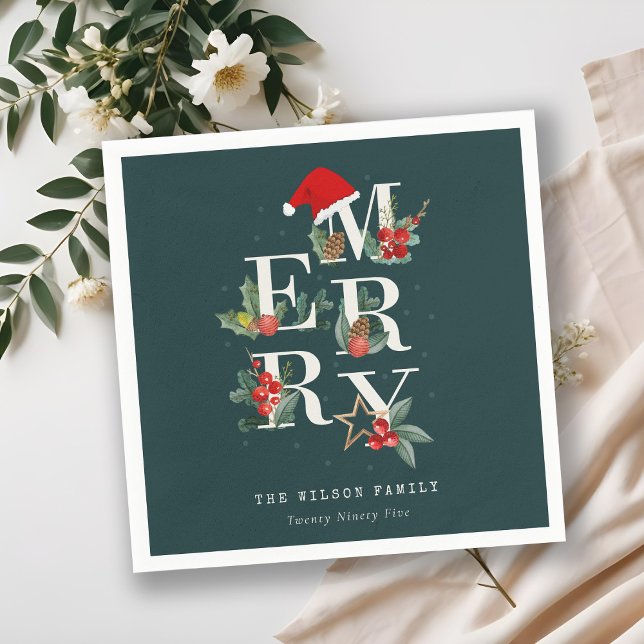 Serviette En Papier Élégant Rouge Vert Blanc Joyeux Noël Folio (Créateur téléchargé)