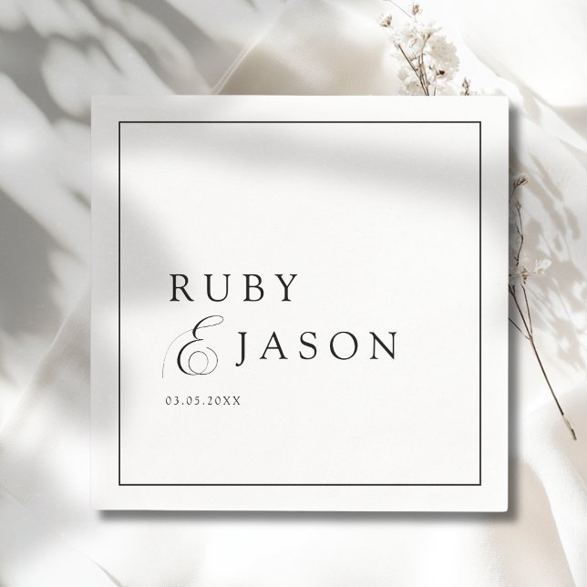 Serviette En Papier Elegant Royal Black & White Script Wedding (Elegant Royal Black & White Script Wedding Napkins)