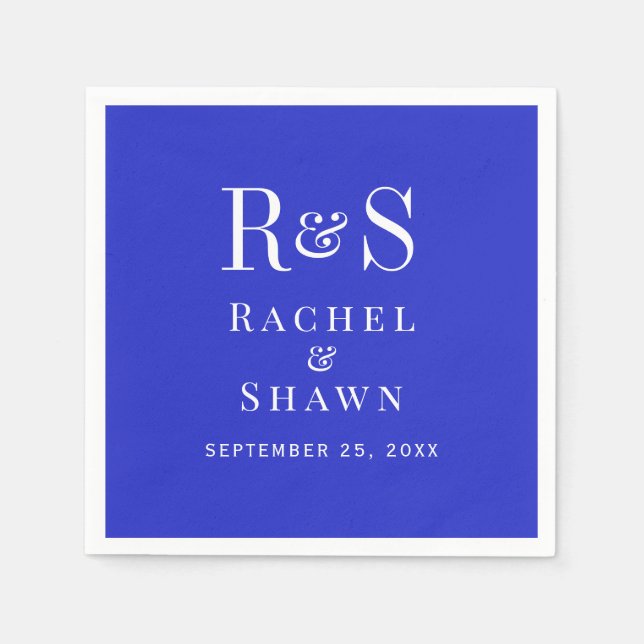 Serviette En Papier Elégant Royal Blue Chic Moderne Monogramme Mariage (Devant)