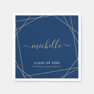 Serviette En Papier Élégant Royal Blue Gold Nom de la fête de graduati