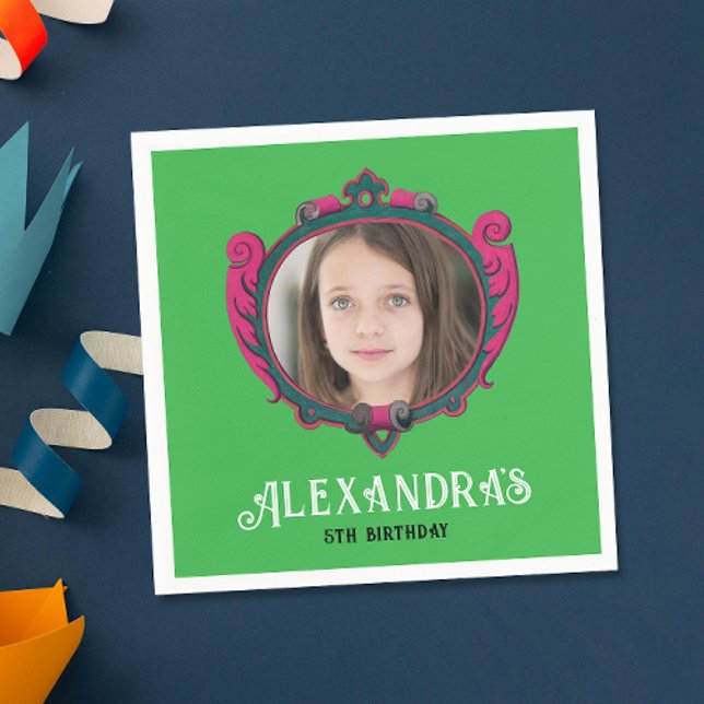 Serviette En Papier Élégant Royal Green Pink Princess Emblem Photo (Créateur téléchargé)