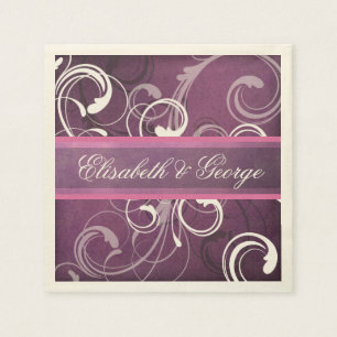 Serviette En Papier Élégant Royal Purple Grunge Damask Mariage