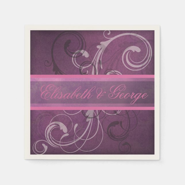 Serviette En Papier Élégant Royal Purple Grunge Damask Mariage (Devant)