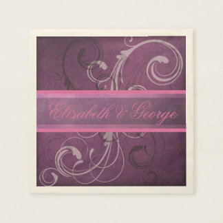 Serviette En Papier Élégant Royal Purple Grunge Damask Mariage