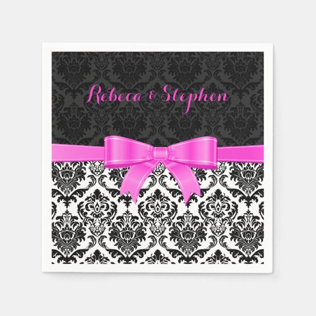 Serviette En Papier Élégant ruban rose noir et blanc Damas 2 (Devant)