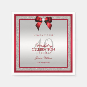 Serviette En Papier Elégant Ruby Rouge & Parties scintillant Argent 40