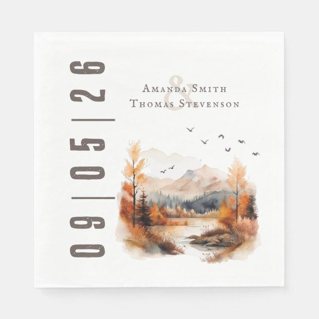 Serviette En Papier Elegant Rustic Autumn Landscape Wedding (Devant)