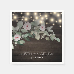 Serviette En Papier Elegant Rustic Wood Lights Boho Greenery Wedding