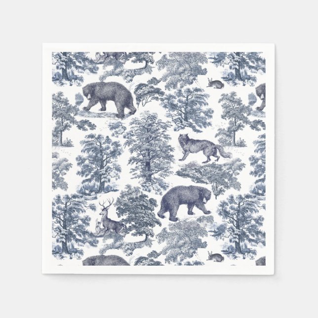 Serviette En Papier Élégant Rustique Blue Forest Animaux Toile (Devant)