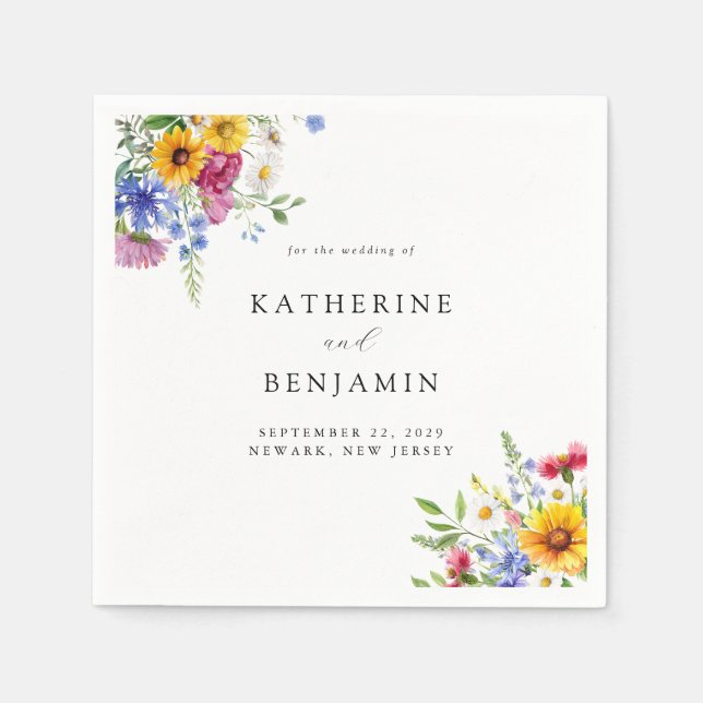 Serviette En Papier Élégant Rustique Mariage Floral Été (Devant)