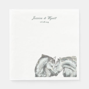 Serviette En Papier Élégant Rustique Nuzzling Horses Mariage