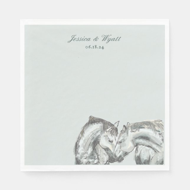 Serviette En Papier Élégant Rustique Nuzzling Horses Mariage (Devant)