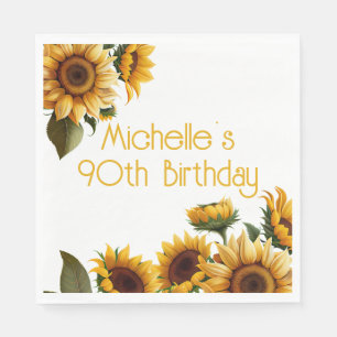 Serviette En Papier Élégant Rustique Tournesols Blanc 90e Anniversaire