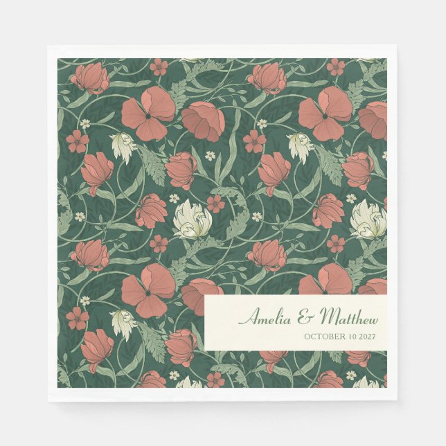 Serviette En Papier Elégant Rustique Vert Floral Personnalisé Mariage (Devant)