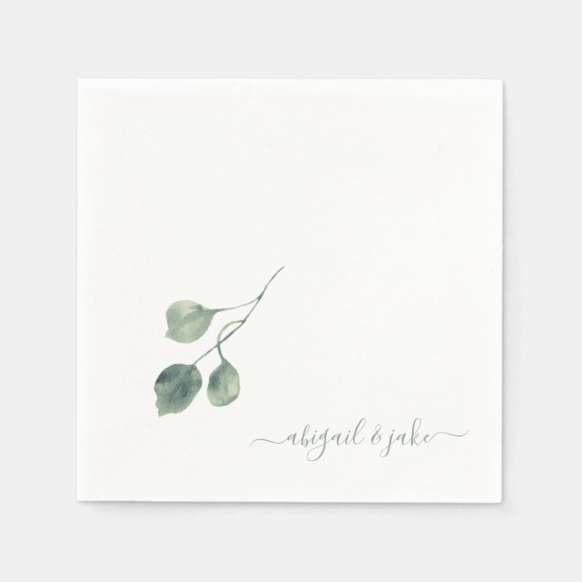 Serviette En Papier Élégant Sage Foliing Noms Mariage Napkins (Devant)