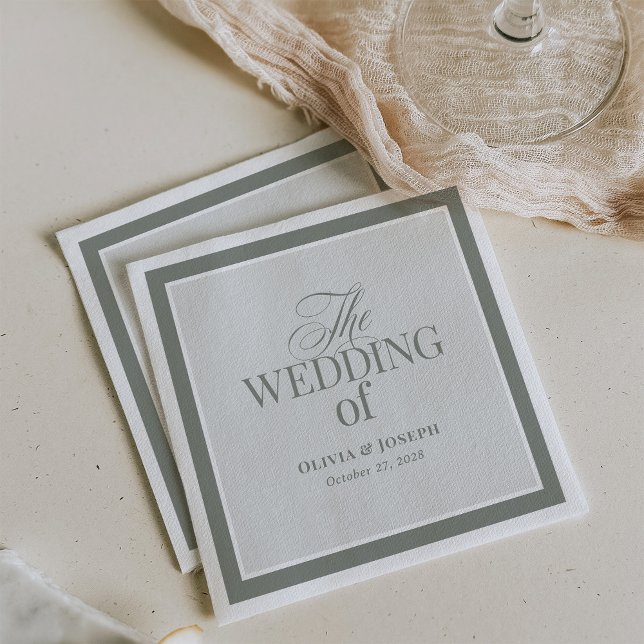 Serviette En Papier Élégant Sage Green | Mariage classique de luxe (Créateur téléchargé)
