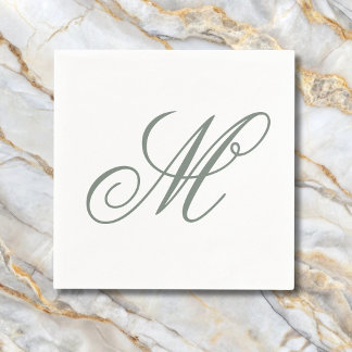 Serviette En Papier Élégant Sage Green Monogramme initial