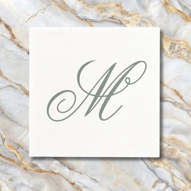 Serviette En Papier Élégant Sage Green Monogramme initial (Créateur téléchargé)