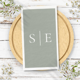 Serviette En Papier Élégant Sage Green Monogramme minimaliste