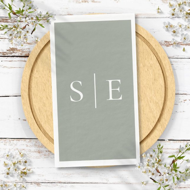 Serviette En Papier Élégant Sage Green Monogramme minimaliste (Elegant Sage Green Monogram Minimalist Paper Guest Towels)