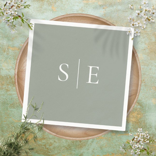 Serviette En Papier Élégant Sage Green Monogramme minimaliste (Elegant Sage Green Monogram Minimalist Napkins)
