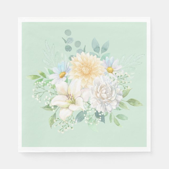 Serviette En Papier Élégant Sage Green Pastel Floral (Devant)