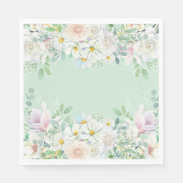 Serviette En Papier Elégant Sage Green Pastel Jardin Floral Anniversai (Devant)