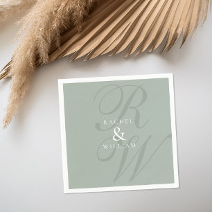 Serviette En Papier Élégant Sage Green Script Monogramme Mariage
