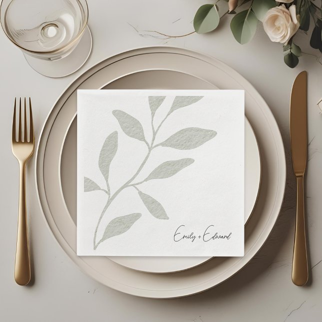Serviette En Papier Elégant Sage Greenery Mariage Nom personnalisé (Créateur téléchargé)